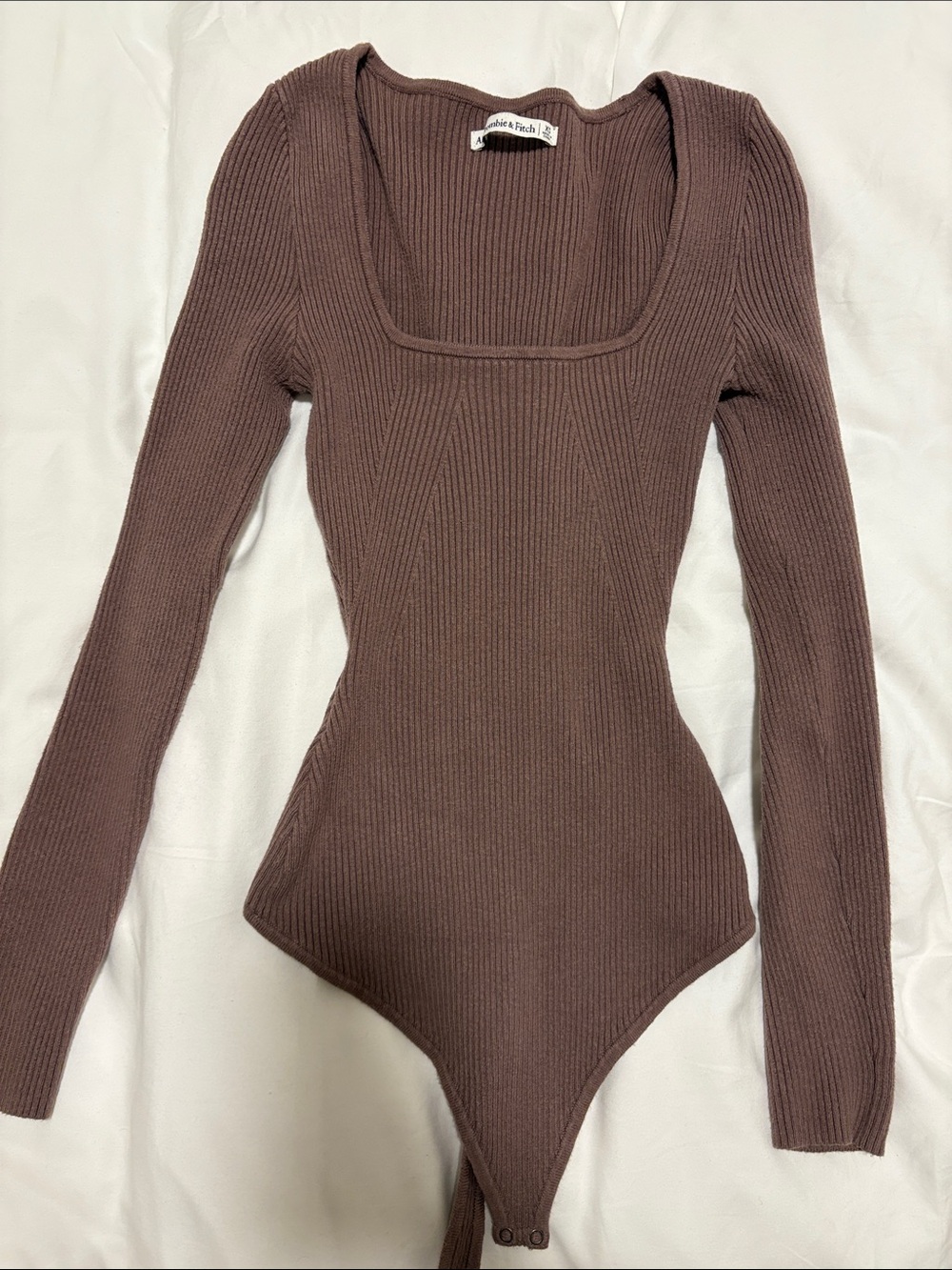 Abercrombie Ribbed Long-Sleeve Bodysuit in Chocolate Brown